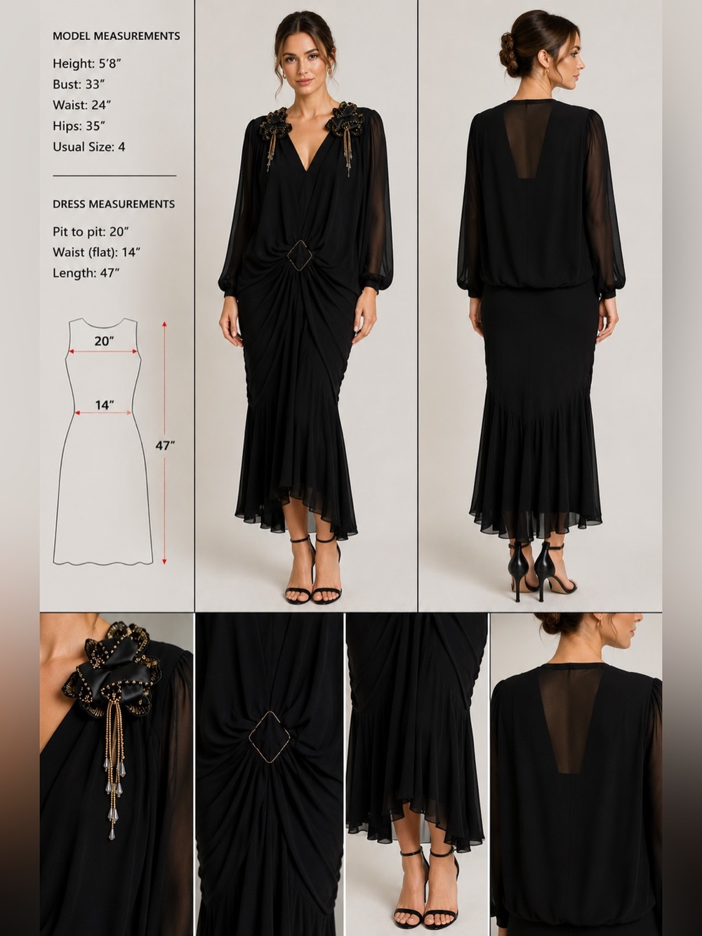 Casadei Vintage 80’s Beaded Evening Dress Size 10